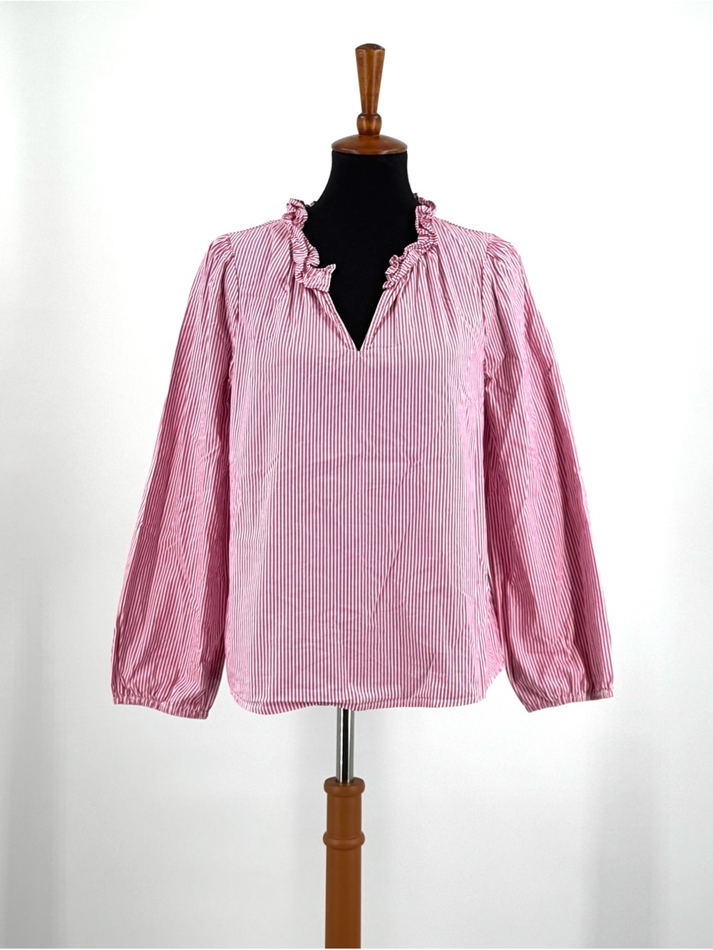 J. Crew Factory Cotton Split Neck Ruffle Top in Soft Azalea Ivory Size M